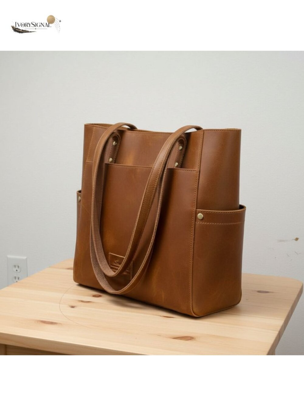 Genuine Top Grain Crazy Horse Leather Large Work Tote Bag with Removable Pouch